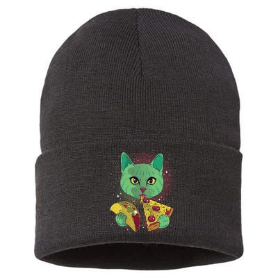 Cosmic Pizza Taco Space Cat Sustainable Knit Beanie