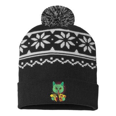 Cosmic Pizza Taco Space Cat USA-Made Snowflake Beanie