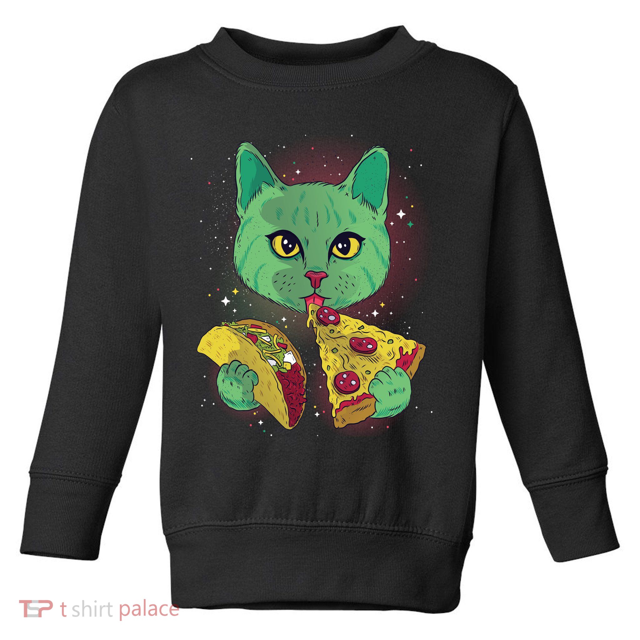 Cosmic Pizza Taco Space Cat Toddler Sweatshirt