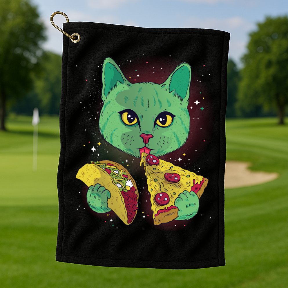 Cosmic Pizza Taco Space Cat Golf Towel