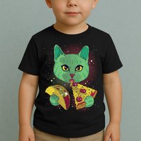 Cosmic Pizza Taco Space Cat Toddler T-Shirt