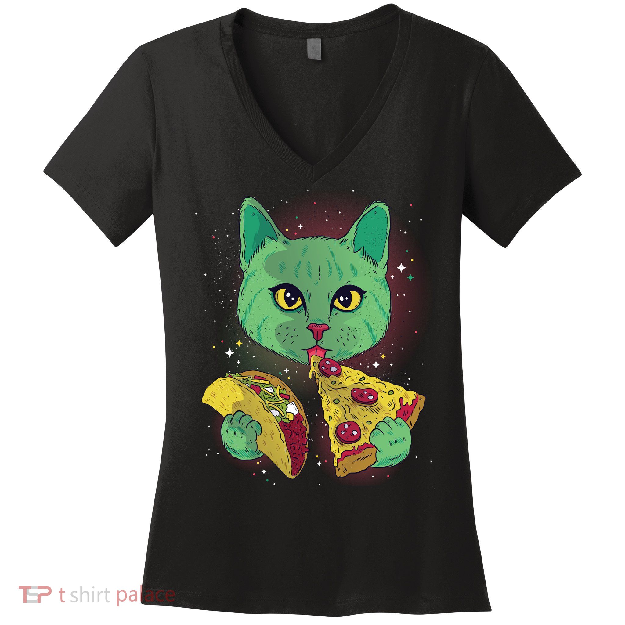 Cosmic Pizza Taco Space Cat Women's V-Neck T-Shirt