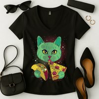 Cosmic Pizza Taco Space Cat Women's V-Neck T-Shirt