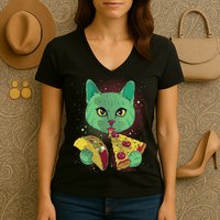 Cosmic Pizza Taco Space Cat Women's V-Neck T-Shirt
