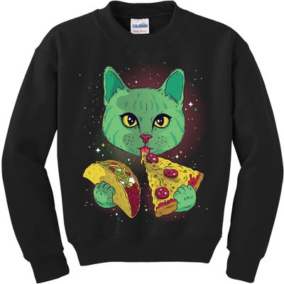 Cosmic Pizza Taco Space Cat Kids Sweatshirt