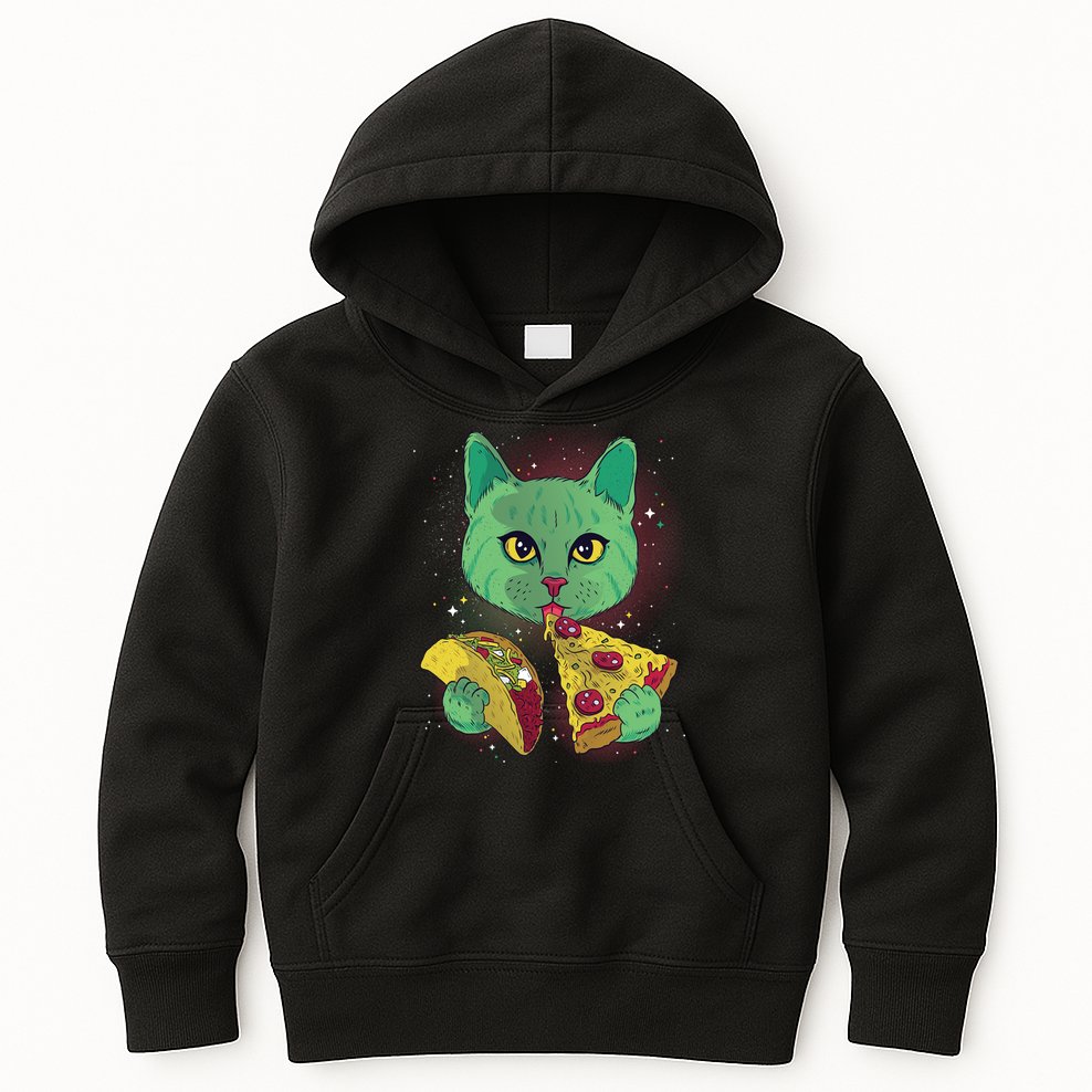 Cosmic Pizza Taco Space Cat Kids Hoodie