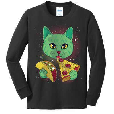 Cosmic Pizza Taco Space Cat Kids Long Sleeve Shirt
