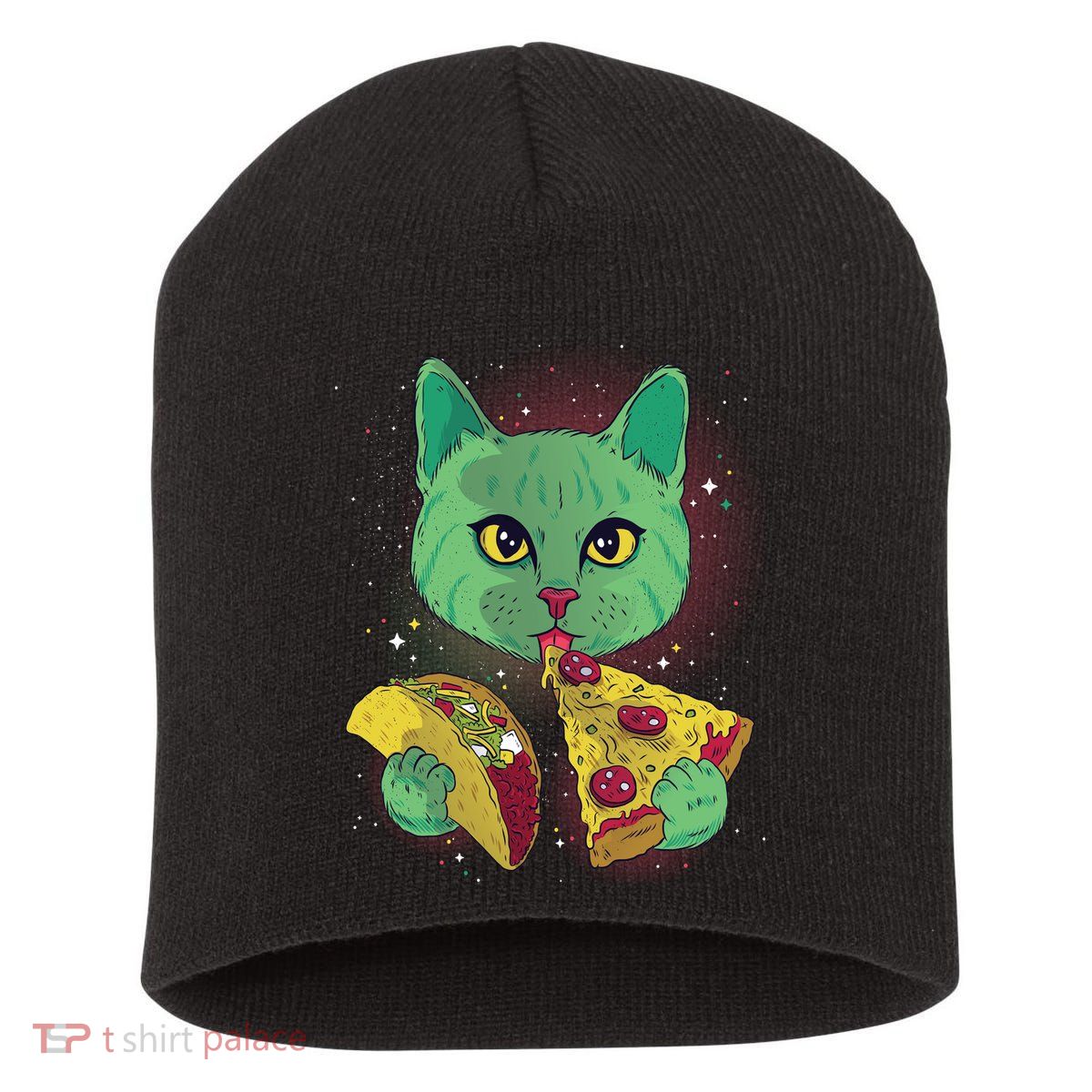Cosmic Pizza Taco Space Cat Short Acrylic Beanie
