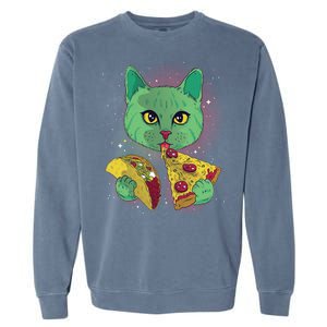 Cosmic Pizza Taco Space Cat Garment-Dyed Sweatshirt