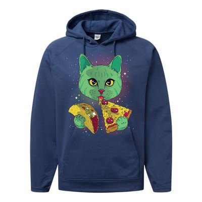 Cosmic Pizza Taco Space Cat Performance Fleece Hoodie