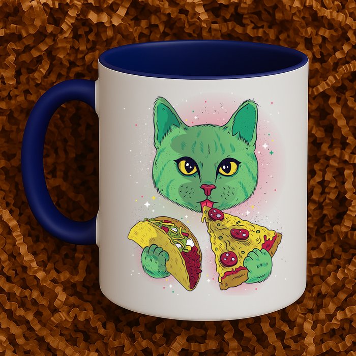 Cosmic Pizza Taco Space Cat Mug