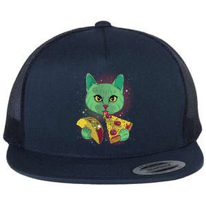 Cosmic Pizza Taco Space Cat Flat Bill Trucker Hat