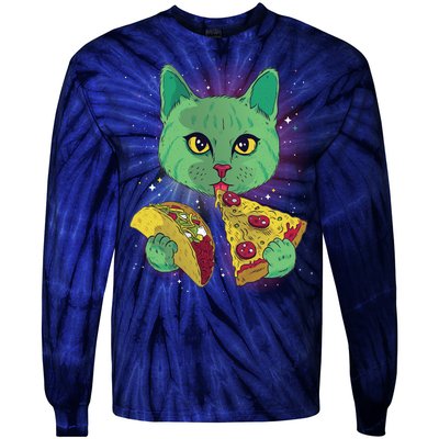 Cosmic Pizza Taco Space Cat Tie-Dye Long Sleeve Shirt