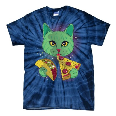 Cosmic Pizza Taco Space Cat Tie-Dye T-Shirt