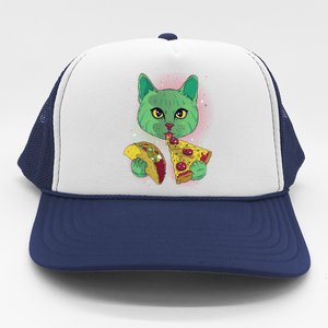 Cosmic Pizza Taco Space Cat Trucker Hat