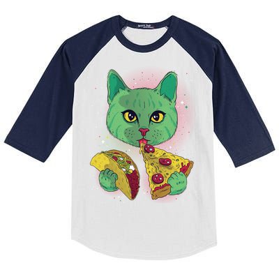 Cosmic Pizza Taco Space Cat Kids Colorblock Raglan Jersey