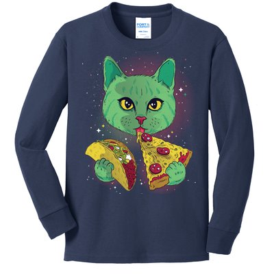 Cosmic Pizza Taco Space Cat Kids Long Sleeve Shirt