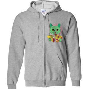 Cosmic Pizza Taco Space Cat Full Zip Hoodie