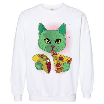 Cosmic Pizza Taco Space Cat Garment-Dyed Sweatshirt
