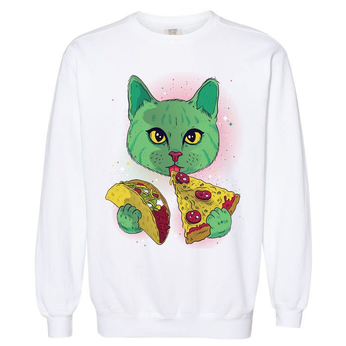 Cosmic Pizza Taco Space Cat Garment-Dyed Sweatshirt