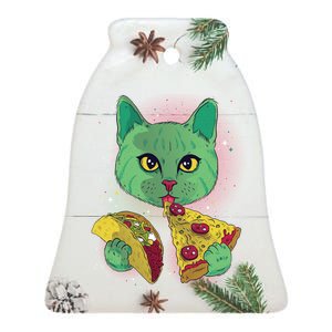 Cosmic Pizza Taco Space Cat Ceramic Bell Ornament