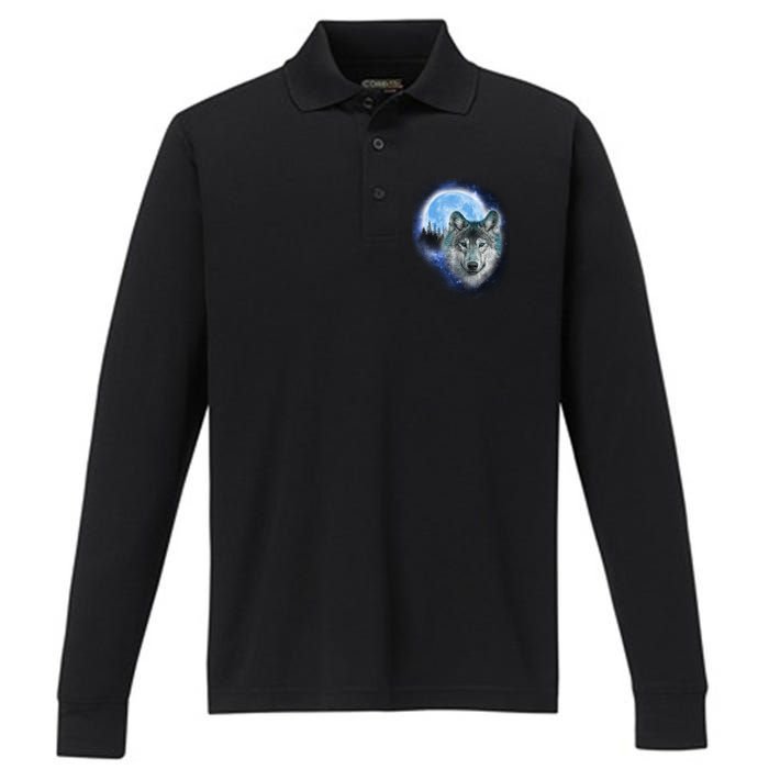 Cosmic Wolf  Performance Long Sleeve Polo