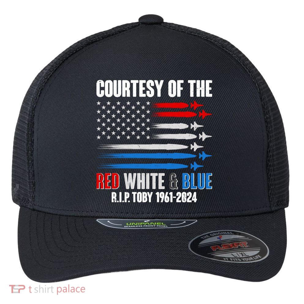 Courtesy Of The Red White And Blue Toby Tribute Flexfit Unipanel Trucker Cap