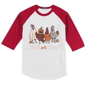 Chick Or Treat Halloween Witch Spooky Chicken Gift Kids Colorblock Raglan Jersey