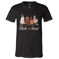 Chick Or Treat Halloween Witch Spooky Chicken V-Neck T-Shirt