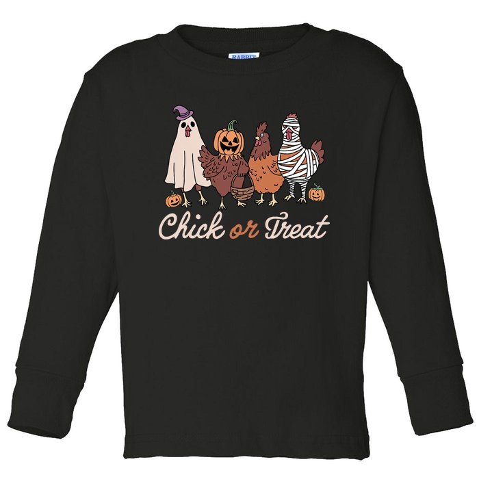 Chick Or Treat Halloween Witch Spooky Chicken Toddler Long Sleeve Shirt