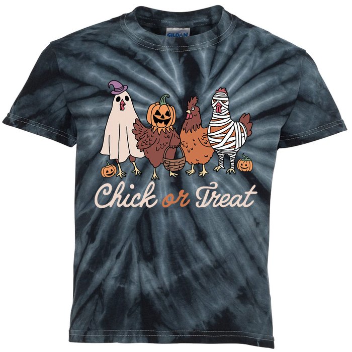 Chick Or Treat Halloween Witch Spooky Chicken Kids Tie-Dye T-Shirt