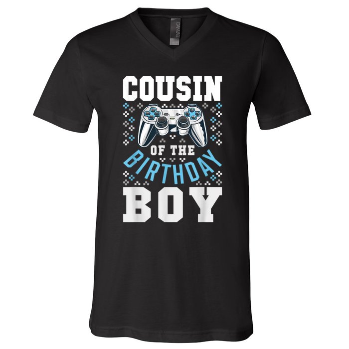 Cousin Of The Birthday Boy Matching Video Gamer Birthday V-Neck T-Shirt