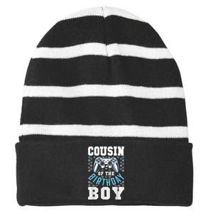 Cousin Of The Birthday Boy Matching Video Gamer Birthday Striped Beanie with Solid Band