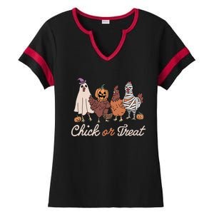 Chick Or Treat Halloween Witch Spooky Chicken Ladies Halftime Notch Neck Tee