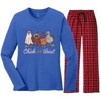 Chick Or Treat Halloween Witch Spooky Chicken Women's Long Sleeve Flannel Pajama Set 