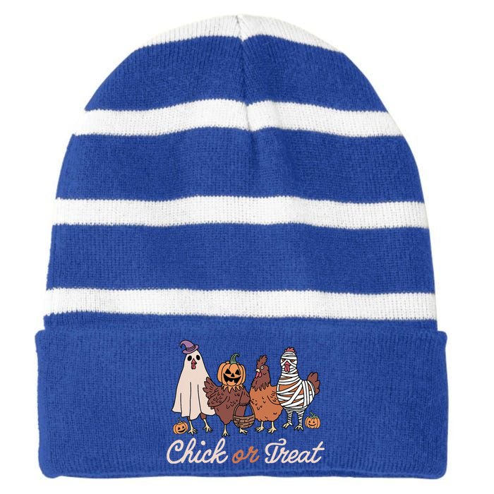 Chick Or Treat Halloween Witch Spooky Chicken Striped Beanie with Solid Band