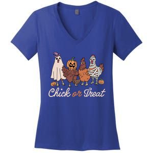 Chick Or Treat Halloween Witch Spooky Chicken Women's V-Neck T-Shirt