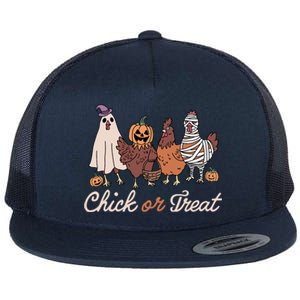 Chick Or Treat Halloween Witch Spooky Chicken Flat Bill Trucker Hat