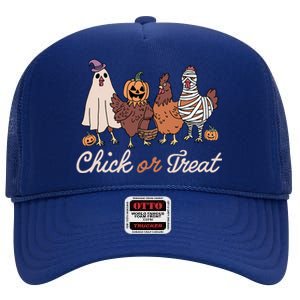 Chick Or Treat Halloween Witch Spooky Chicken High Crown Mesh Back Trucker Hat