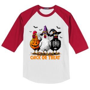 Chick Or Treat Spooky Chicken Witch Halloween Costume Kids Colorblock Raglan Jersey