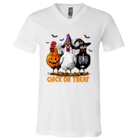 Chick Or Treat Spooky Chicken Witch Halloween Costume V-Neck T-Shirt