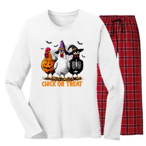 Chick Or Treat Spooky Chicken Witch Halloween Costume Women's Long Sleeve Flannel Pajama Set 