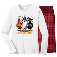 Chick Or Treat Spooky Chicken Witch Halloween Costume Women's Long Sleeve Flannel Pajama Set 