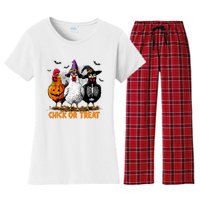 Chick Or Treat Spooky Chicken Witch Halloween Costume Women's Flannel Pajama Set