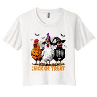 Chick Or Treat Spooky Chicken Witch Halloween Costume Women's Crop Top Tee