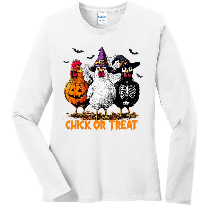 Chick Or Treat Spooky Chicken Witch Halloween Costume Ladies Long Sleeve Shirt