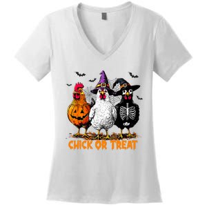 Chick Or Treat Spooky Chicken Witch Halloween Costume Women's V-Neck T-Shirt