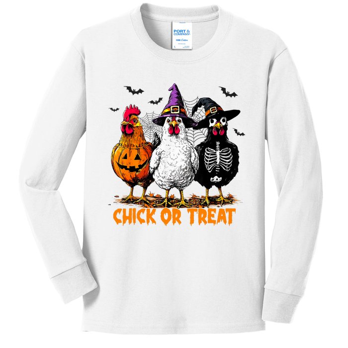 Chick Or Treat Spooky Chicken Witch Halloween Costume Kids Long Sleeve Shirt