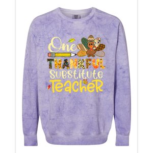 Cute One Thankful Substitute Teacher Turkey Leopard Colorblast Crewneck Sweatshirt