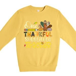 Cute One Thankful Substitute Teacher Turkey Leopard Premium Crewneck Sweatshirt